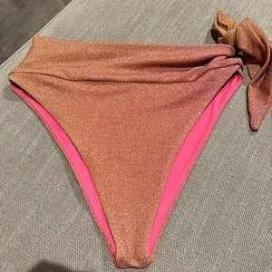 Free People x Beach Riot Claire Bikini Bottom Metallic Rose Gold Shine Ombre EUC